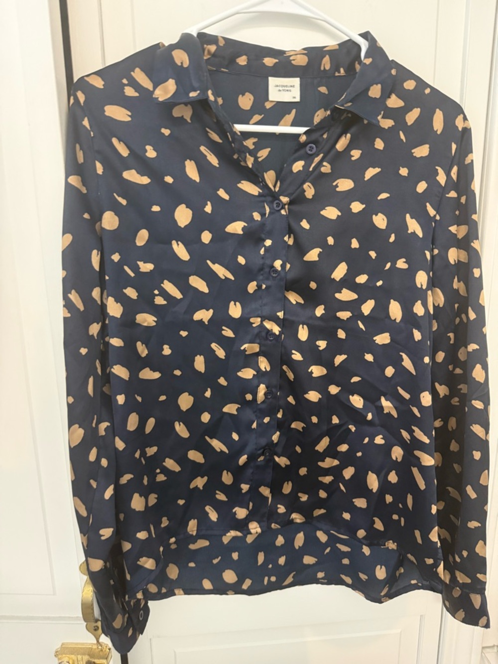 Woolrich Women's Navy Button-Front Blouse with Tan Spot Print